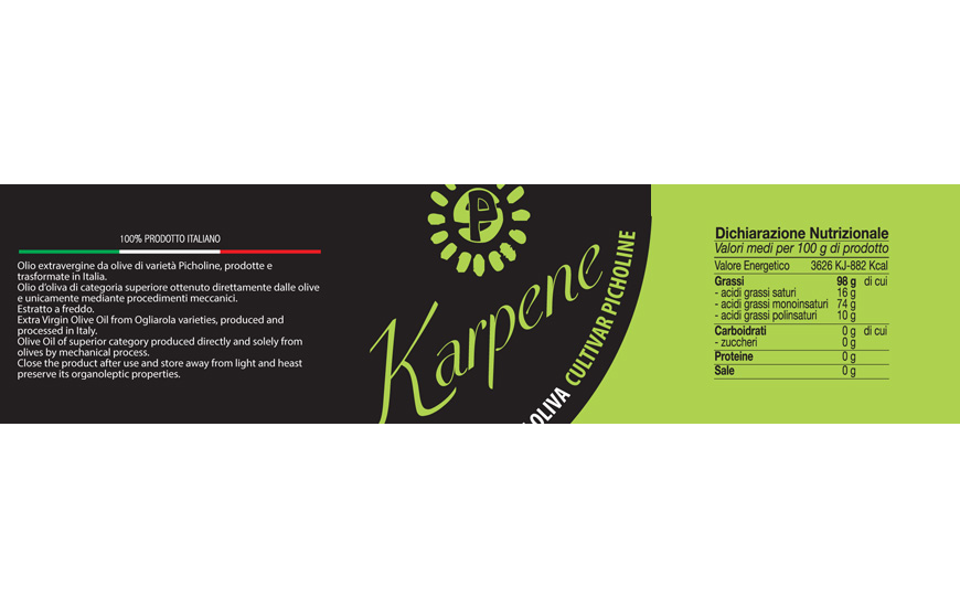 Olio Evo monocultivar Picholine Karpene